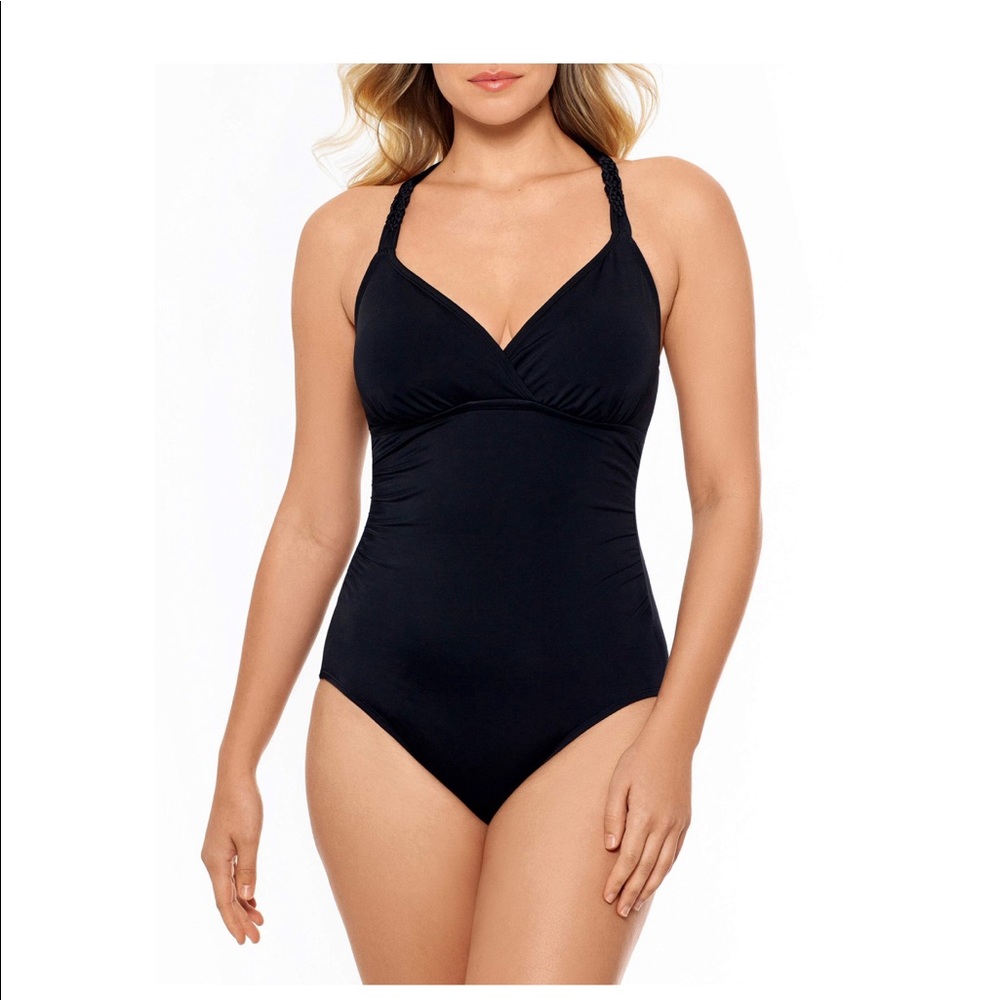 Time and Tru Black Wrap One Piece Swimsuit Size Large (12-14)